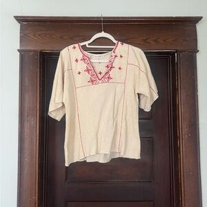 Ulla Johnson Embroidered Cream Top with Red Accents